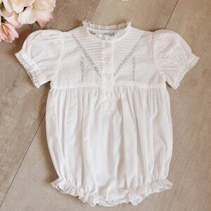 White Heirloom Bubble Girls Victoria Romper Feltman Brother Portrait Wedding NWT